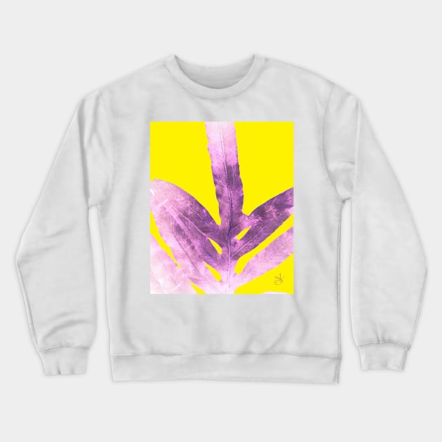 Green Fern on Bright Yellow Inverted Crewneck Sweatshirt by ANoelleJay